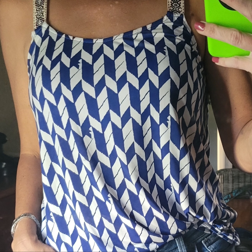 Papermoon Blue and White Geometric Tank Top Stitchfix. Sz Medium